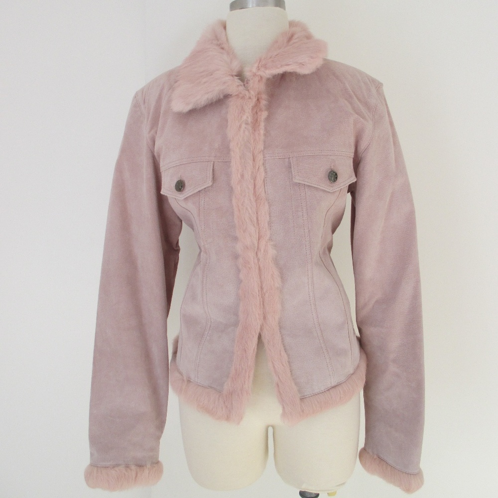 Wilsons Leather Pink Suede with Fur Vintage Jacket